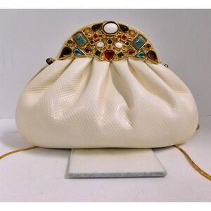 Finesse‎  La  Model White Karung Multi Jeweled Clutch Crossbody Bag